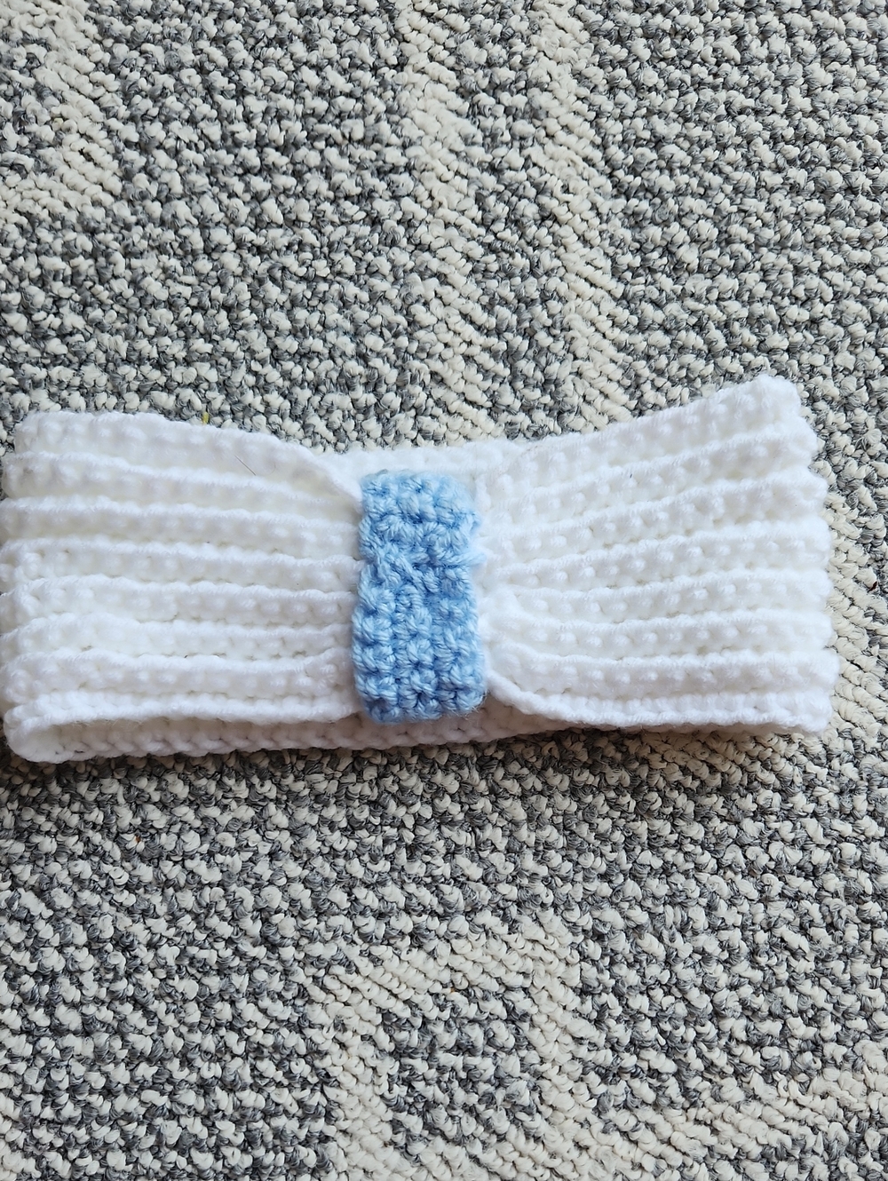 White Knit Kids Headband with Light Blue Accent